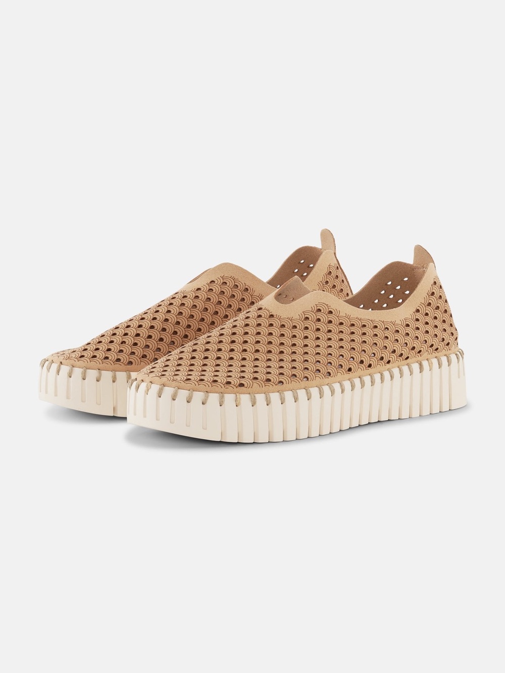 Perforated Slip-On Platform Sneakers in Tan